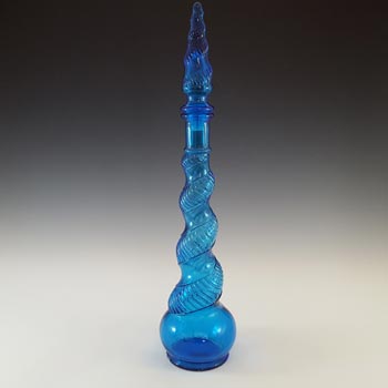 LARGE Empoli Italian Blue Glass Snake Skin 'Genie' Bottle