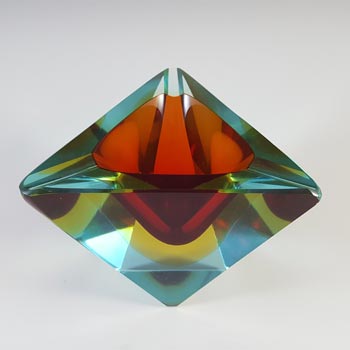 Murano Faceted Red, Amber & Blue Sommerso Glass Bowl