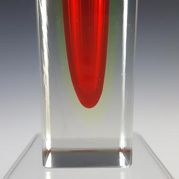 Murano Faceted Red & Uranium Yellow Sommerso Glass Block Vase