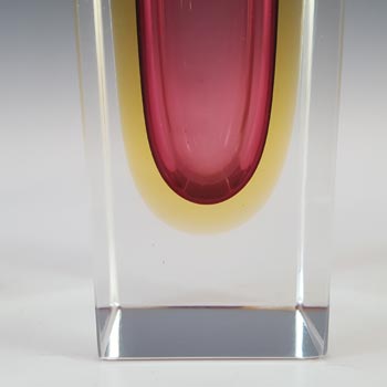 Murano Faceted Pink & Amber Sommerso Glass Block Vase