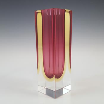 Murano Faceted Pink & Amber Sommerso Glass Block Vase