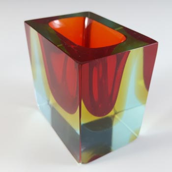 Murano Faceted Red, Amber & Blue Sommerso Glass Bowl