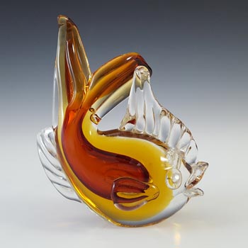 Artistica Murano CCC Vintage Brown & Amber Sommerso Glass Fish Sculpture