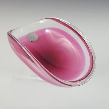 SIGNED Flygsfors Coquille Pink Glass Bowl by Paul Kedelv