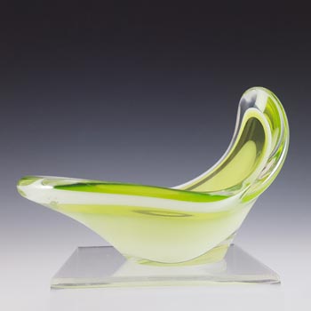 SIGNED Flygsfors Coquille Yellow Glass Bowl by Paul Kedelv