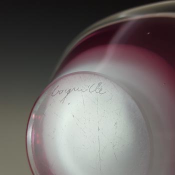 SIGNED Flygsfors Coquille Pink Glass Bowl by Paul Kedelv 1961