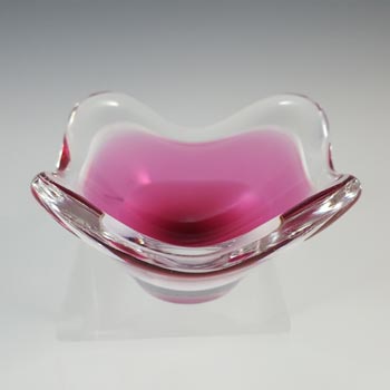 SIGNED Flygsfors Coquille Pink Glass Bowl by Paul Kedelv 1961
