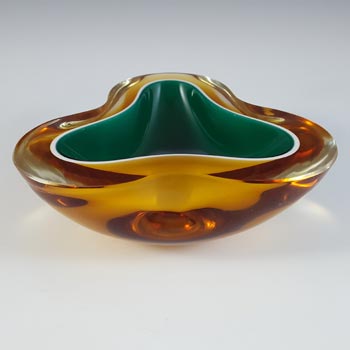 Murano Green, White & Amber Sommerso Glass Geode Bowl