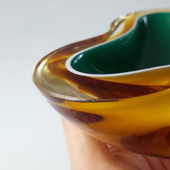 Murano Green, White & Amber Sommerso Glass Geode Bowl