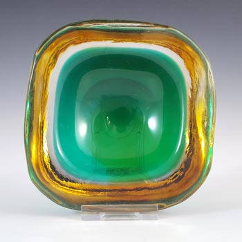 Murano Green & Amber Sommerso Glass 1950\'s Geode Bowl