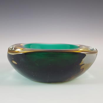 Murano Green & Amber Sommerso Glass 1950's Geode Bowl