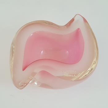 LABELLED Oball Murano Pink & White Sommerso Glass Geode Bowl