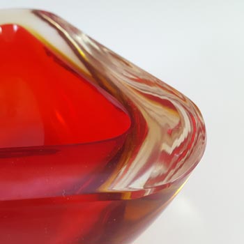 Murano Red & Amber Sommerso Glass Vintage Geode Bowl