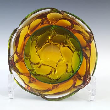 Murano Green & Amber Sommerso Glass Textured Geode Bowl