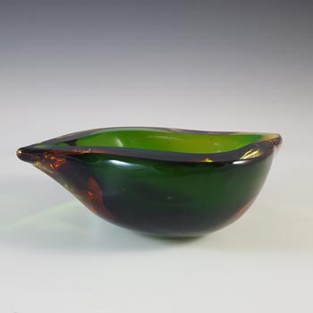 Murano Green & Amber Sommerso Glass Vintage Geode Bowl