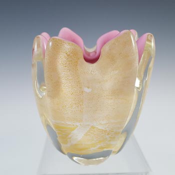 Murano Gold Leaf Pink Glass Vintage Vase or Cigarette/Match Holder