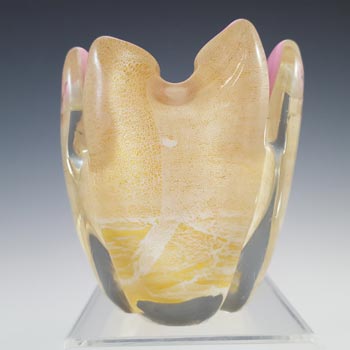 Archimede Seguso Murano Gold Leaf Pink Glass Vase or Cigarette Holder