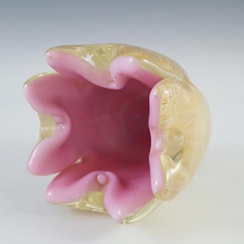 Murano Gold Leaf Pink Glass Vintage Vase or Cigarette/Match Holder