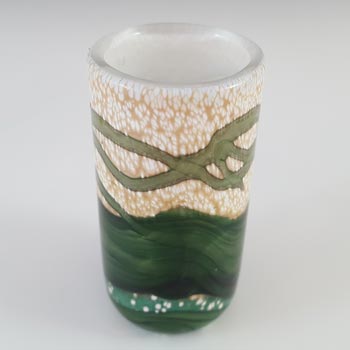 SIGNED Gozo Maltese Cream & Green Glass 'Springtime' Vase