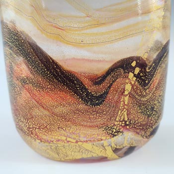 SIGNED + LABELLED Gozo Red Glass & Gold Leaf Vintage Vase