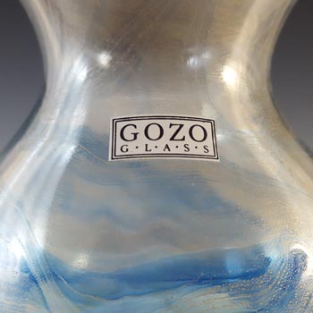 SIGNED + LABELLED Gozo Blue Glass & Gold Leaf Vintage Vase