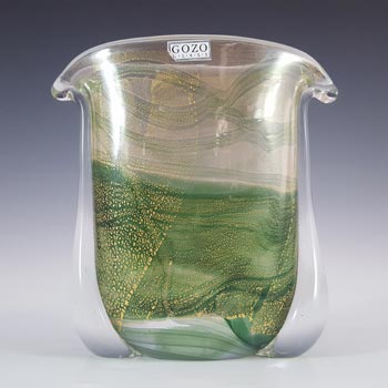 SIGNED Gozo Maltese Green Gold Leaf Glass \'Verdi\' Vase