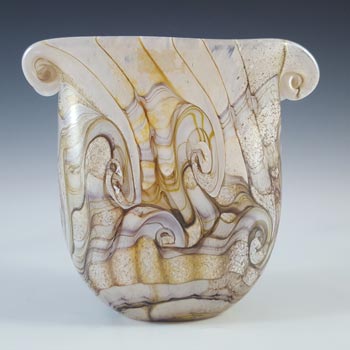 SIGNED Gozo Maltese Sandy Brown & White Glass 'Stone' Vase