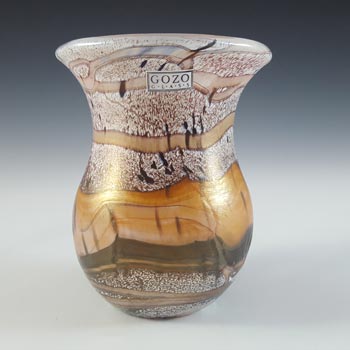 SIGNED Gozo Maltese Sandy & Black Glass 'Seashell' Vase