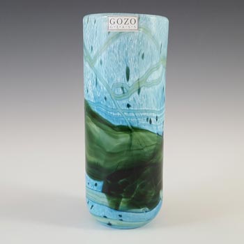 SIGNED Gozo Maltese Blue & Green Glass \'Seaweed\' Vase