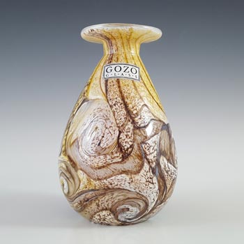 SIGNED Gozo Sandy Brown & White Glass 'Stone' Perfume Bottle / Vase