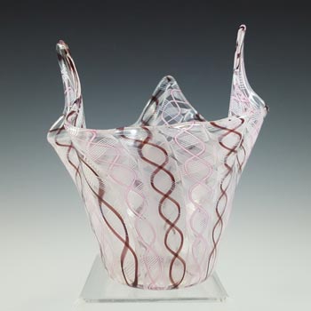 Murano Pink & White Glass Zanfirico Fazzoletto Handkerchief Vase
