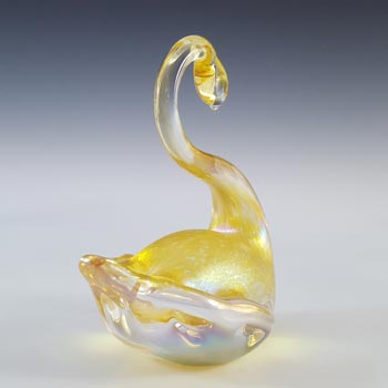 Heron Glass Yellow Iridescent Swan Sculpture / Figurine