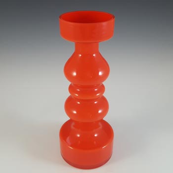 Hirschberg German Red Hooped Vintage Cased Glass Vase