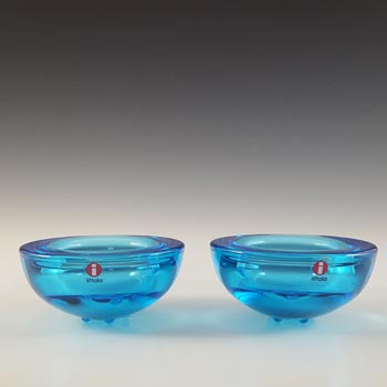 Iittala Pair of Blue Glass Candle Votives by Annaleena Hakatie