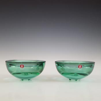 Iittala Pair of Green Glass Candle Votives by Annaleena Hakatie
