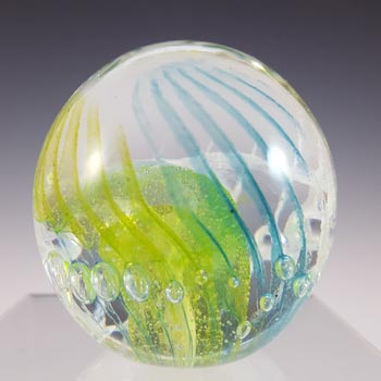 LABELLED Isle of Wight Studio Yellow & Blue Glass 2.25" Paperweight