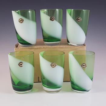 BOXED & LABELLED Sanyu Japanese Green & White Glass Tumblers