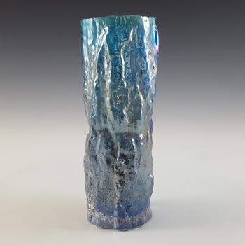 Tajima Japanese Bark Textured Iridescent Blue Glass Vase