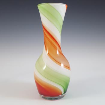 Japanese Red, Green & White Vintage Glass Striped Vase