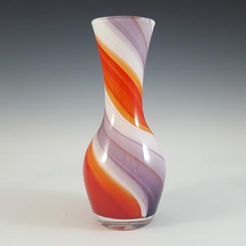 Japanese Red, Purple & White Vintage Glass Striped Vase