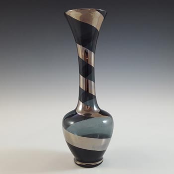 Japanese Grey & Silver Vintage Glass Spiral Striped Vase