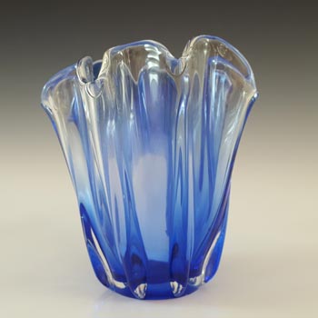 Japanese Blue, White & Clear Cased Glass Handkerchief Vase