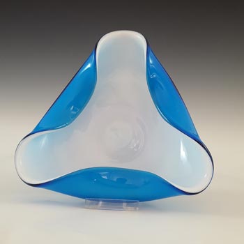 Japanese Blue & White Cased Glass 'Wales' Biomorphic Bowl