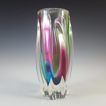 Sanyu Japanese Green, Pink & Blue Glass "Fantasy" Vase
