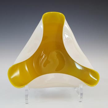 Japanese Yellow & White Cased Glass 'Wales' Biomorphic Bowl
