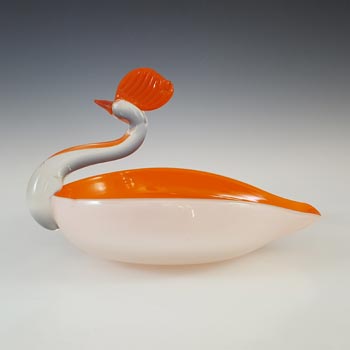 Japanese "Best Art Glass" Orange & White Vintage Swan Bowl