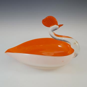 Japanese "Best Art Glass" Orange & White Vintage Swan Bowl