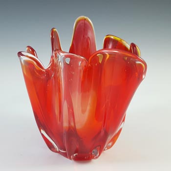 Japanese Red, White & Clear Cased Glass Handkerchief Vase