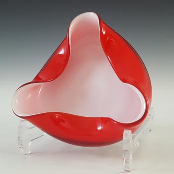 Japanese Red & White Cased Glass \'Wales\' Biomorphic Bowl
