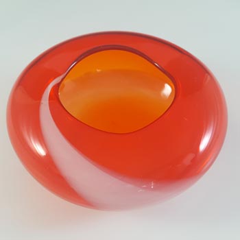 Japanese Red & White Vintage Glass Bowl / Ashtray